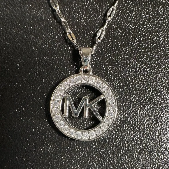 Michael Kors Silver Crystal Logo Necklace - Picture 1 of 4